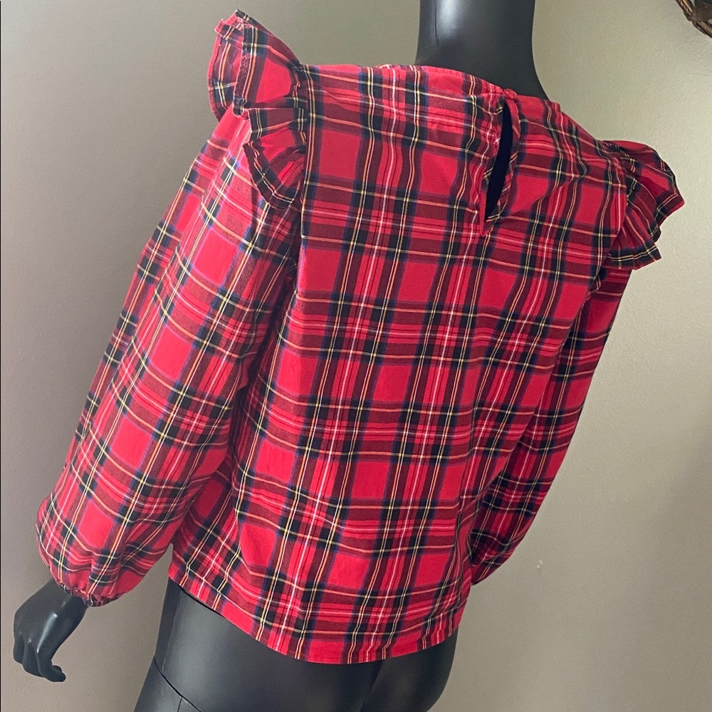 Harper Heritage Red Black & Blue Plaid Ruffle Sleeve Longsleeve Top - Picture 6 of 10